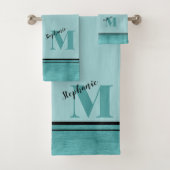 Chic Blauwgroen geborsteld metaal monogrammed Eleg Bad Handdoek (Insitu)