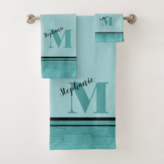 Chic Blauwgroen geborsteld metaal monogrammed Eleg Bad Handdoek
