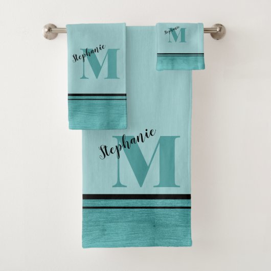 Chic Blauwgroen geborsteld metaal monogrammed Eleg Bad Handdoek (Insitu)