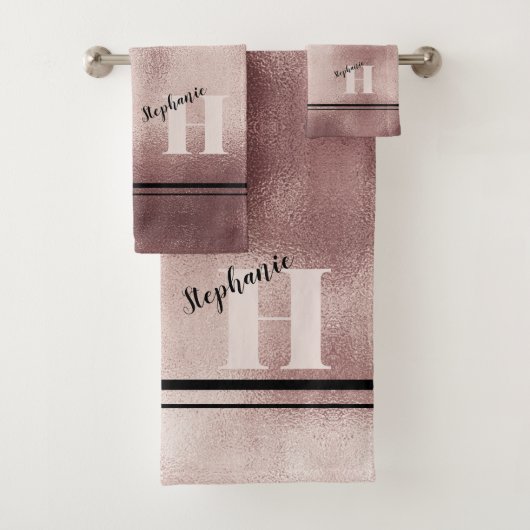 Chic Blauwgroen geborsteld metaal Monogrammed Eleg Bad Handdoek (Insitu)