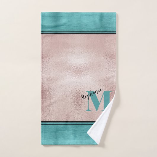 Chic Blauwgroen geborsteld metaal Monogrammed Eleg Bad Handdoek (Handdoek)