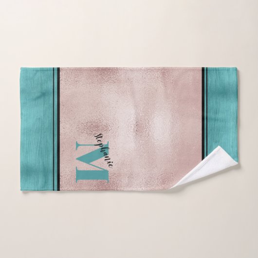 Chic Blauwgroen geborsteld metaal Monogrammed Eleg Bad Handdoek (Handdoek)