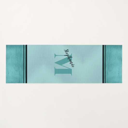 Chic Blauwgroen geborsteld metaal monogrammed Eleg Yogamat (Voorkant (horizontaal))