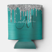 Chic Blauwgroen geborsteld Metaal Silver Glitter D Blikjeskoeler (Achterkant)