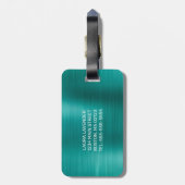 Chic Blauwgroen geborsteld metaal wit monogram Bagagelabel (Achterkant verticaal)