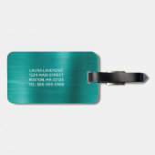 Chic Blauwgroen geborsteld metaal wit monogram Bagagelabel (Achterkant horizontaal)