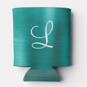 Chic Blauwgroen geborsteld metaal wit monogram Blikjeskoeler (Achterkant)