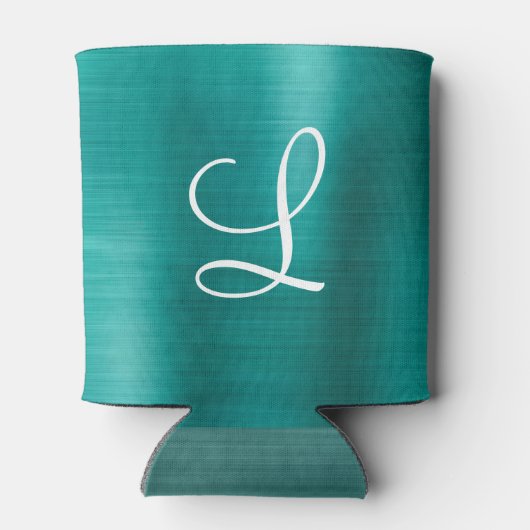 Chic Blauwgroen geborsteld metaal wit monogram Blikjeskoeler (Achterkant)