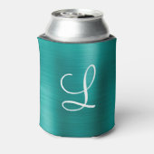 Chic Blauwgroen geborsteld metaal wit monogram Blikjeskoeler (Blikje Achterkant)