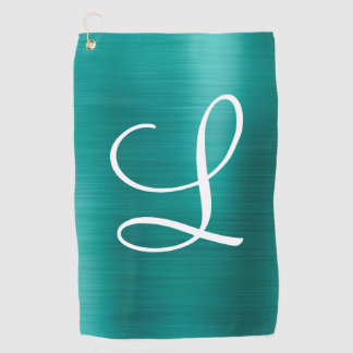 Chic Blauwgroen geborsteld metaal wit monogram Golfhanddoek