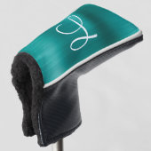 Chic Blauwgroen geborsteld metaal wit monogram Golfheadcover (3/4 voorkant)
