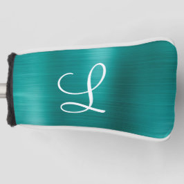 Chic Blauwgroen geborsteld metaal wit monogram Golfheadcover