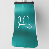 Chic Blauwgroen geborsteld metaal wit monogram Golfheadcover (Draai 90)