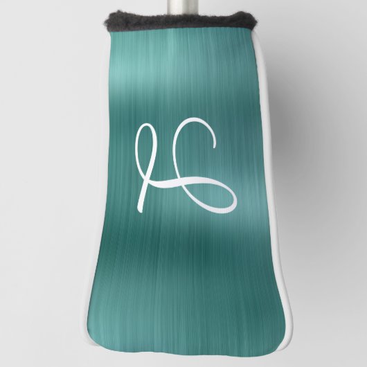 Chic Blauwgroen geborsteld metaal wit monogram Golfheadcover (Draai 90)