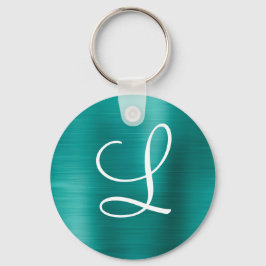 Chic Blauwgroen geborsteld metaal wit monogram Sleutelhanger