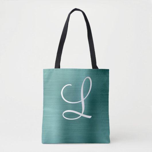 Chic Blauwgroen geborsteld metaal wit monogram Tote Bag (Voorkant)