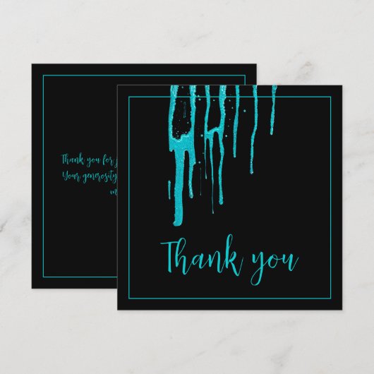 Chic Blauwgroen Glitter Drips Sweet 16 Birthday Bedankkaart (Voorkant / Achterkant)