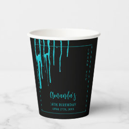 Chic Blauwgroen Glitter Drips Sweet 16 Birthday Papieren Bekers