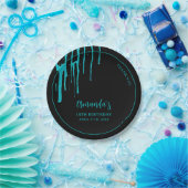 Chic Blauwgroen Glitter Drips Sweet 16 Birthday Papieren Bordje (Feest)