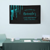 Chic Blauwgroen Glitter Drips Sweet 16 Birthday Spandoek (Beurs)