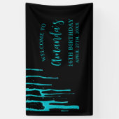 Chic Blauwgroen Glitter Drips Sweet 16 Birthday Spandoek (Verticaal)