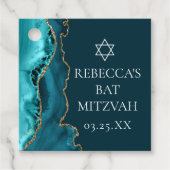 Chic Blauwgroen Gold Agate Bat Mitzvah Party Bedankjes Labels (Voorkant)