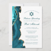 Chic Blauwgroen Gold Agate Bat Mitzvah Party Kaart (Voorkant)