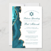 Chic Blauwgroen Gold Agate Bat Mitzvah Party Magnetische Uitnodiging (Voorkant)