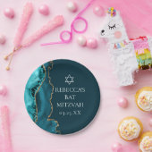 Chic Blauwgroen Gold Agate Bat Mitzvah Party Papieren Bordje (Feest)