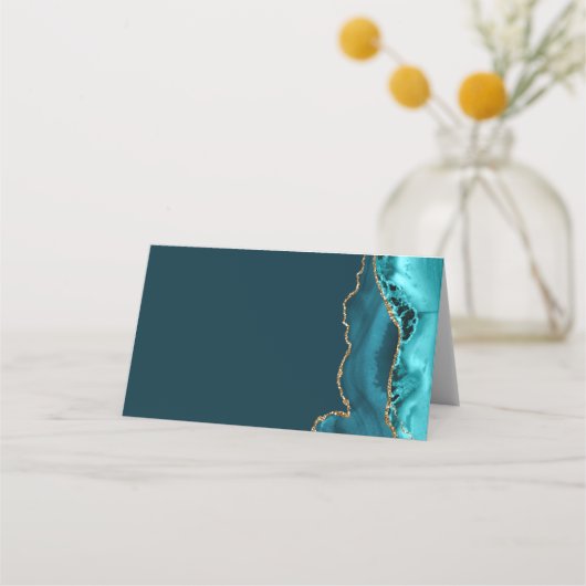 Chic Blauwgroen Gold Agate Bat Mitzvah Party Plaatskaartje (Achterkant)