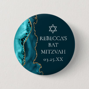 Chic Blauwgroen Gold Agate Bat Mitzvah Party Ronde Button 5,7 Cm