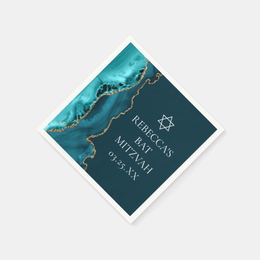 Chic Blauwgroen Gold Agate Bat Mitzvah Party Servet (Hoek)
