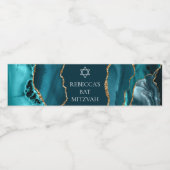 Chic Blauwgroen Gold Agate Bat Mitzvah Party Waterfles Etiket (Enkel label)