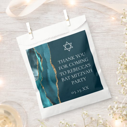 Chic Blauwgroen Gold Bat Mitzvah Gepersonaliseerde Bedankzakje (Geknipt)