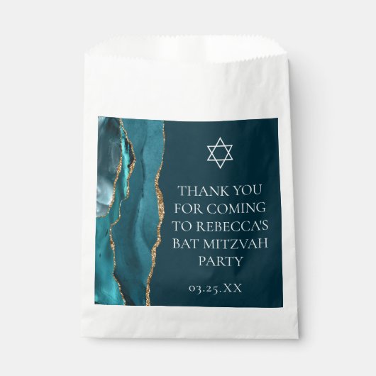Chic Blauwgroen Gold Bat Mitzvah Gepersonaliseerde Bedankzakje (Voorkant)