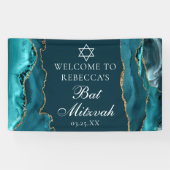 Chic Blauwgroen Gold Bat Mitzvah Party Welkom Spandoek (Horizontaal)