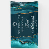 Chic Blauwgroen Gold Bat Mitzvah Party Welkom Spandoek (Verticaal)