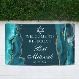 Chic Blauwgroen Gold Bat Mitzvah Party Welkom Spandoek