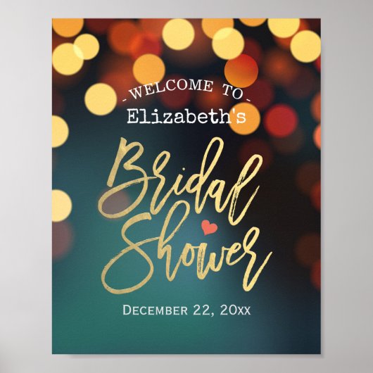 Chic Blauwgroen Gold Bokeh Licht Vrijgezellenfeest Poster (Voorkant)