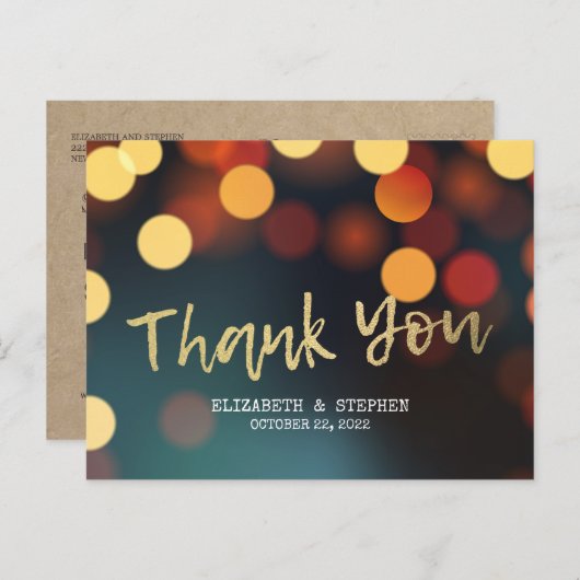 Chic Blauwgroen Gold Bokeh Lights Weddenschap Hart Briefkaart (Voorkant / Achterkant)