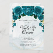 Chic Blauwgroen Gold Geometric Etheral Engagement Kaart (Voorkant / Achterkant)