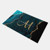 Chic Blauwgroen Gold Glitter Agate Custom Monogram Deurmat (Schuin)