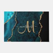 Chic Blauwgroen Gold Glitter Agate Custom Monogram Deurmat (Voorkant)