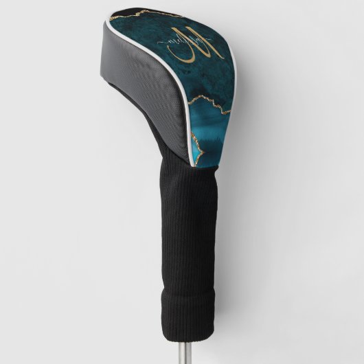 Chic Blauwgroen Gold Glitter Agate Custom Monogram Golfheadcover (Schuin)