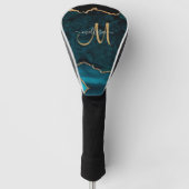 Chic Blauwgroen Gold Glitter Agate Custom Monogram Golfheadcover (Voorkant)