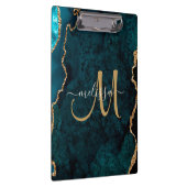Chic Blauwgroen Gold Glitter Agate Custom Monogram Klembord (Rechts)