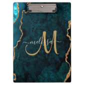 Chic Blauwgroen Gold Glitter Agate Custom Monogram Klembord (Voorkant)