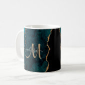 Chic Blauwgroen Gold Glitter Agate Custom Monogram Koffiemok (Voorkant links)