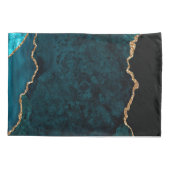 Chic Blauwgroen Gold Glitter Agate Custom Monogram Kussensloop (Achterkant)