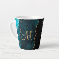 Chic Blauwgroen Gold Glitter Agate Custom Monogram